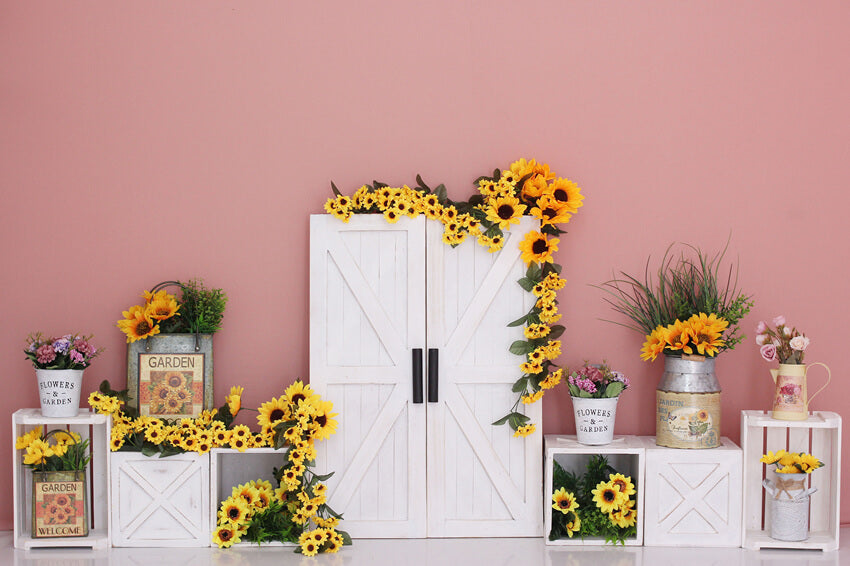 Sunflower Garden Barn Door Photography Backdrop UK M5-137