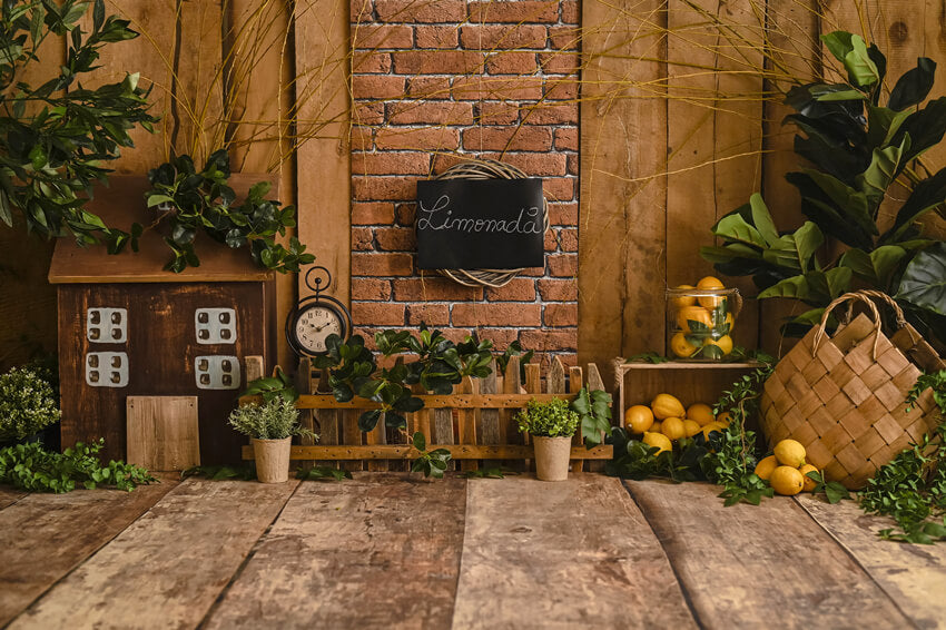 Lemon Green Plants Wood Backdrop for Photography UK M5-138