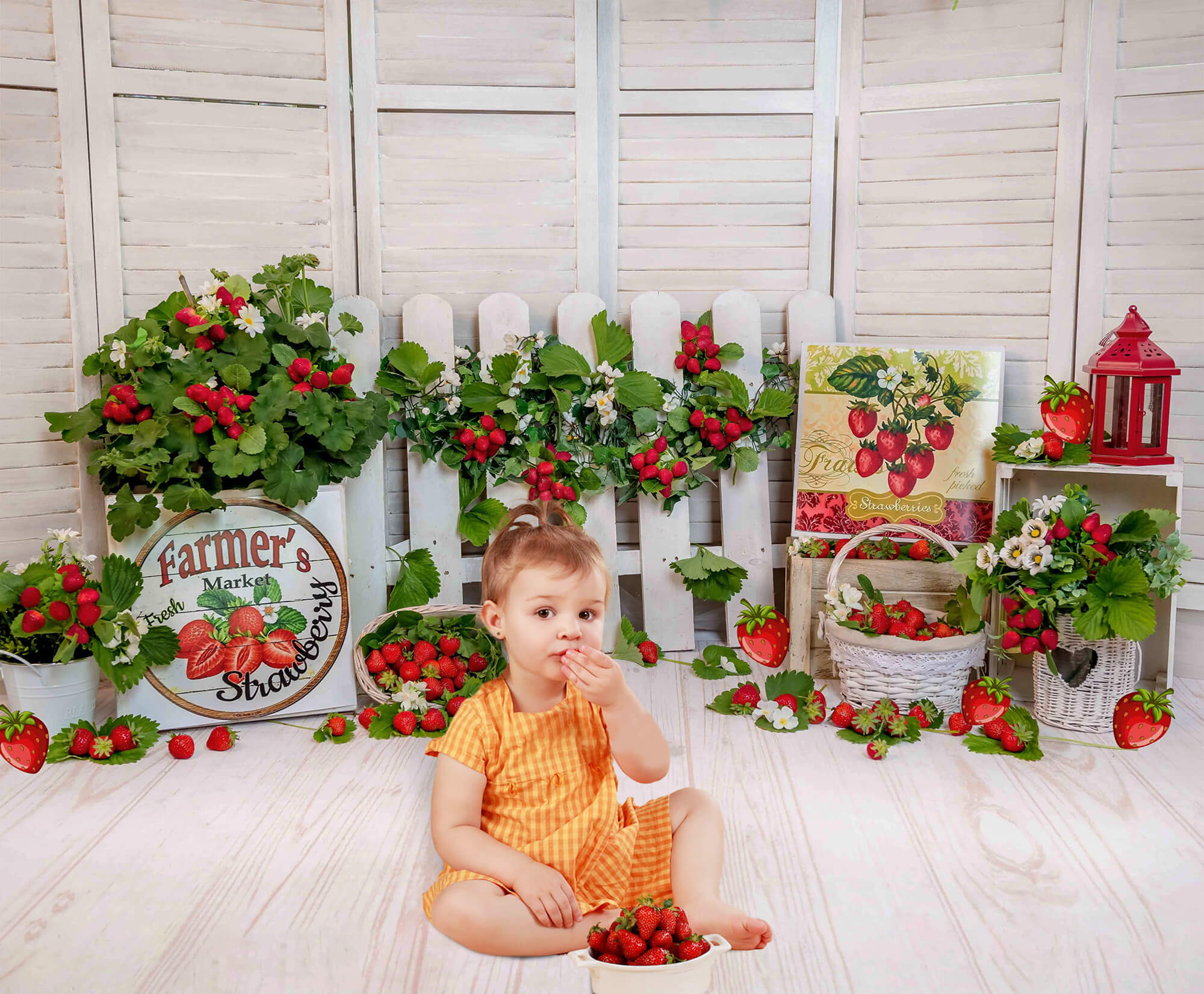 Summer Strawberry Cake Smash Wood Backdrop UK M5-139