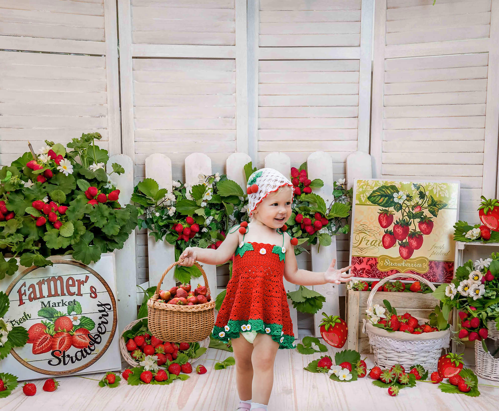 Summer Strawberry Cake Smash Wood Backdrop UK M5-139