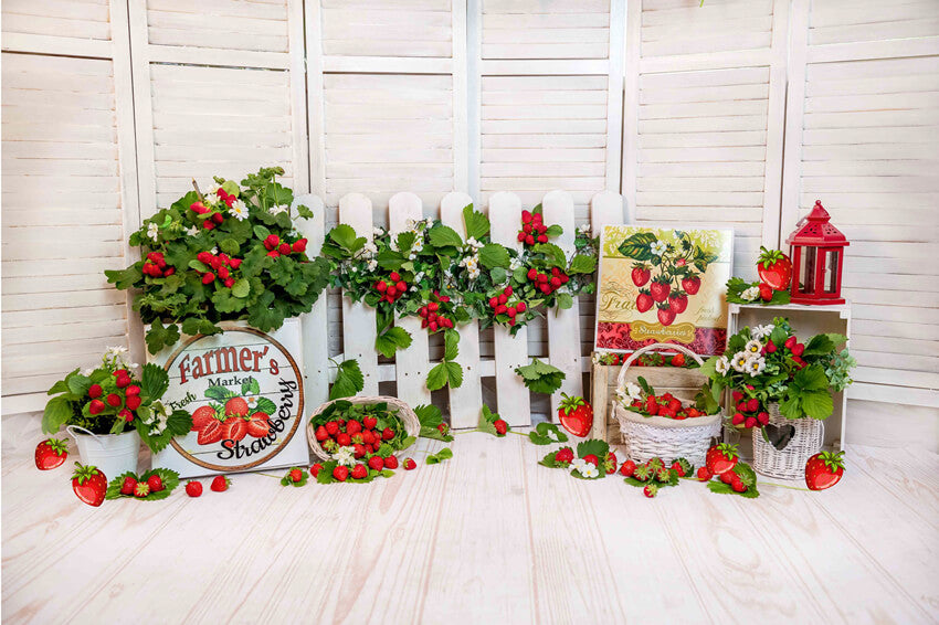 Summer Strawberry Cake Smash Wood Backdrop UK M5-139