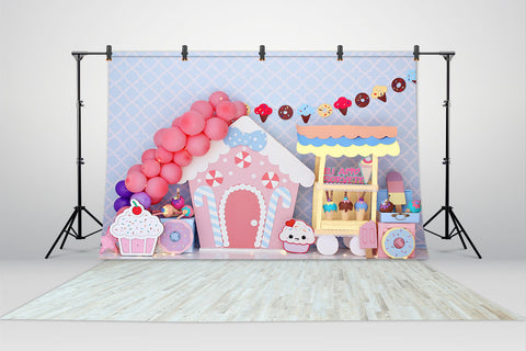 Pink Candy House Children Photography Backdrop UK M5-141