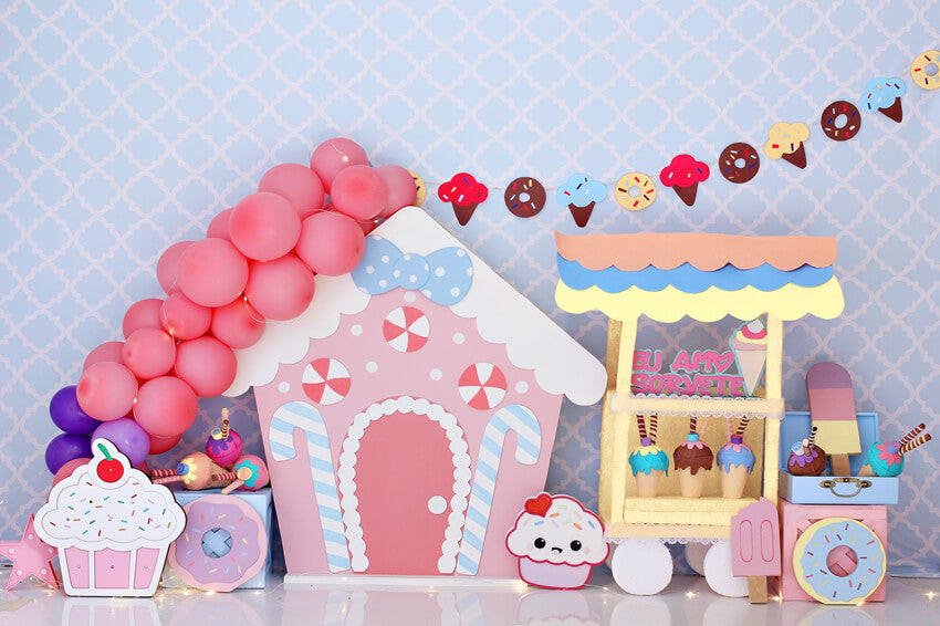 Pink Candy House Children Photography Backdrop UK M5-141