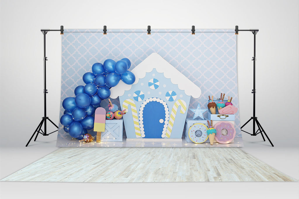 Blue Candy House Backdrop for Photography Studio UK M5-142