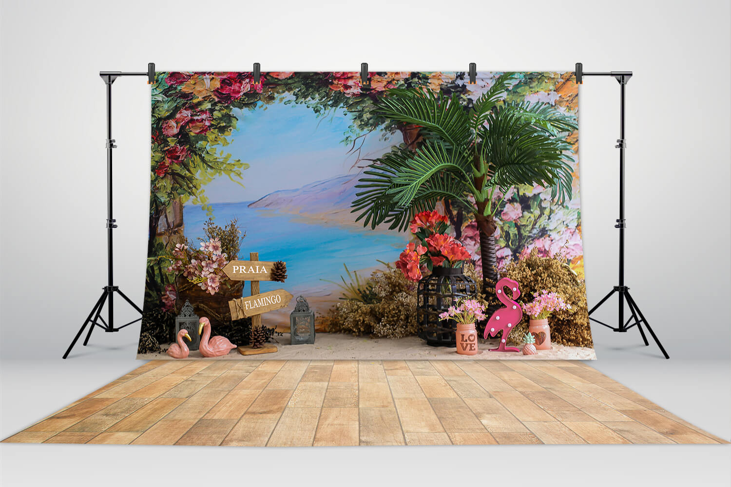 Painting Flamingo Palm Tree Flowers Backdrop UK M5-143