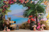 Painting Flamingo Palm Tree Flowers Backdrop UK M5-143