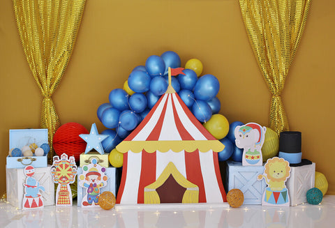 Red Circus Curtains Balloons Cake Smash Backdrop UK M5-145