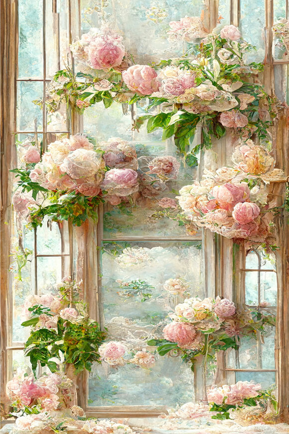 Fine Art Oil Painting Window Flowers Backdrop UK M5-150