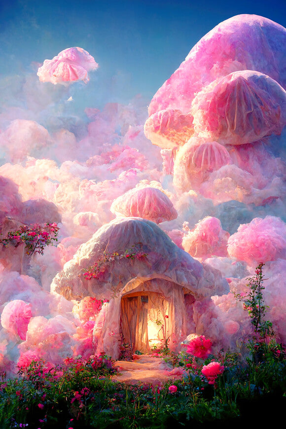 Fantasy Pink Mushroom House Castle Backdrop UK M5-151