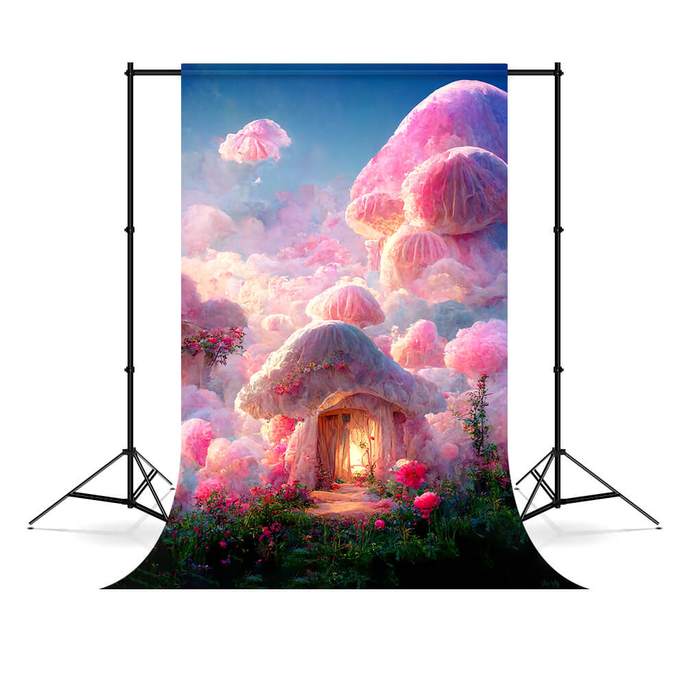 Fantasy Pink Mushroom House Castle Backdrop UK M5-151