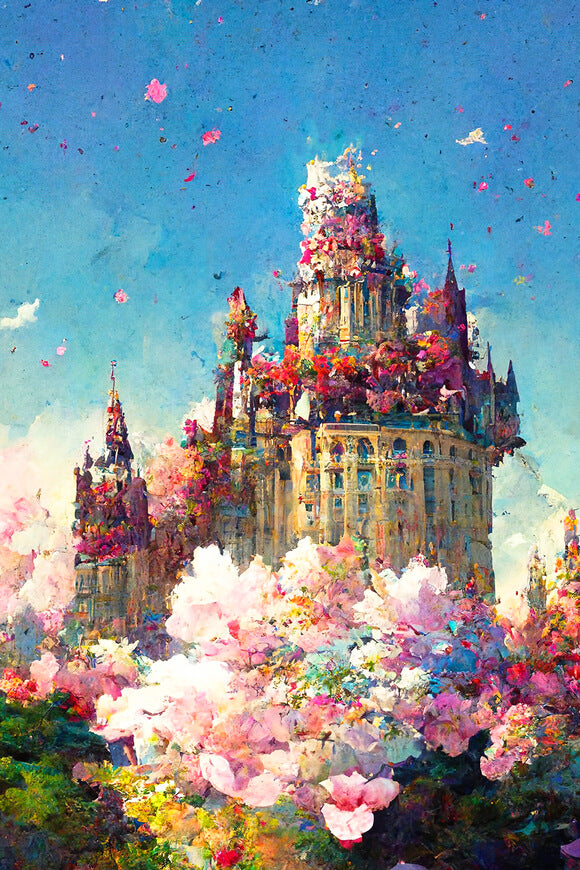 Oil Painting Flower Garden Castle Backdrop UK M5-152