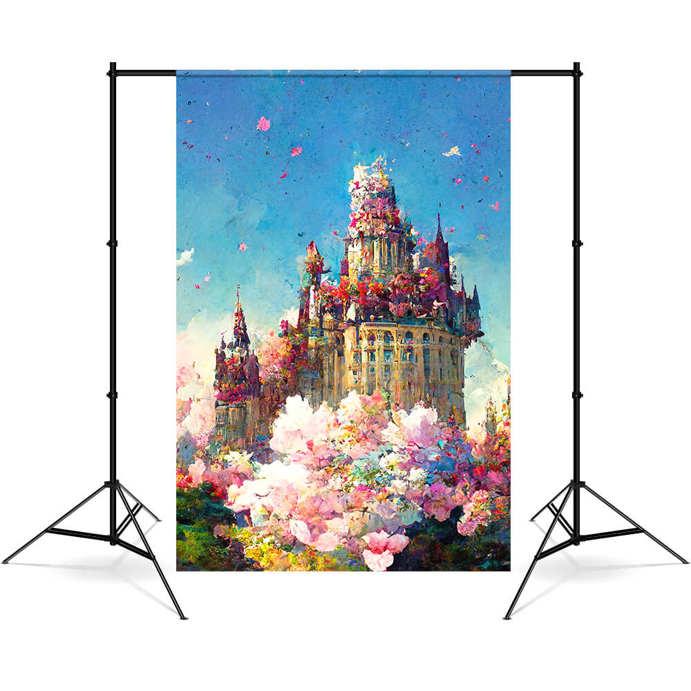 Oil Painting Flower Garden Castle Backdrop UK M5-152