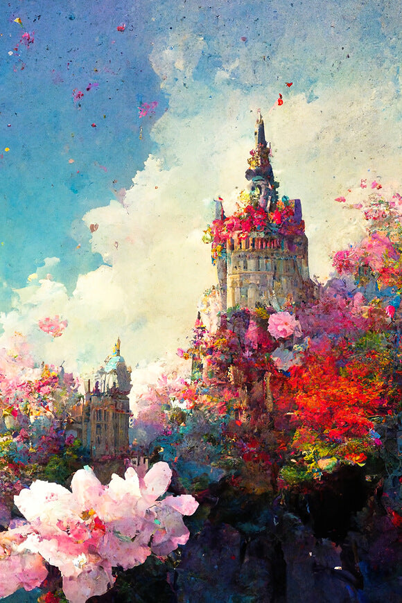 Garden Floral Castle Oil Painting Backdrop UK M5-154