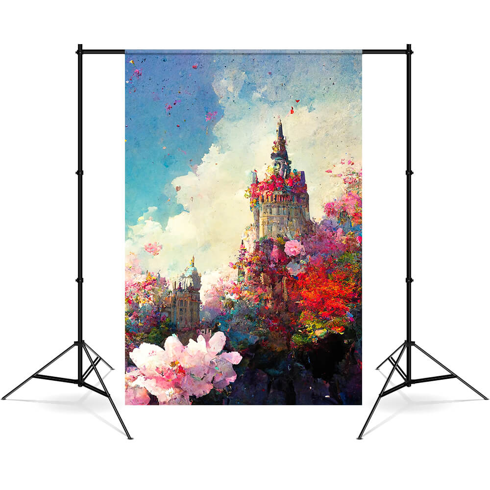 Garden Floral Castle Oil Painting Backdrop UK M5-154