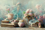 Art Painting Afternoon Tea Book Flower Backdrop UK M5-155