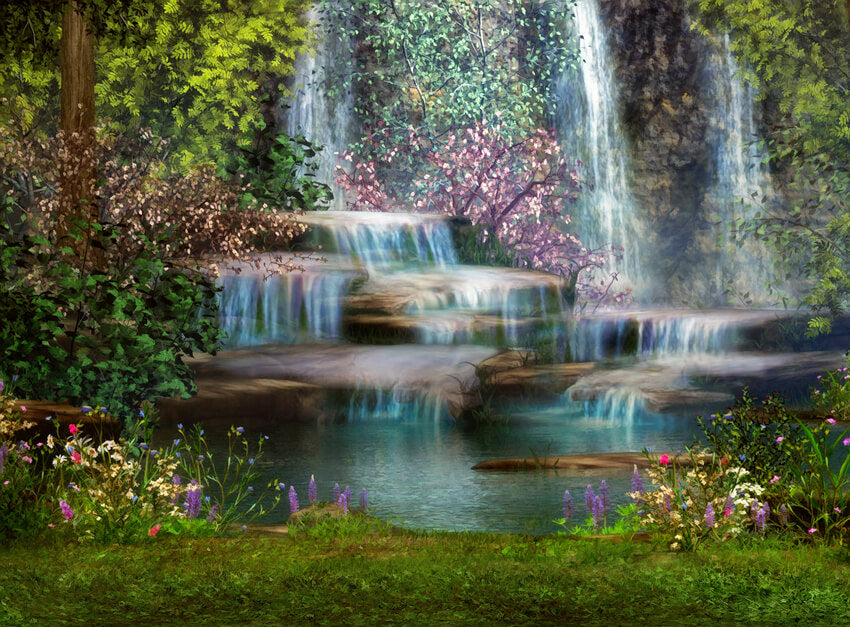 Summer Waterfall Forest Nature Scenery Backdrop UK M5-160