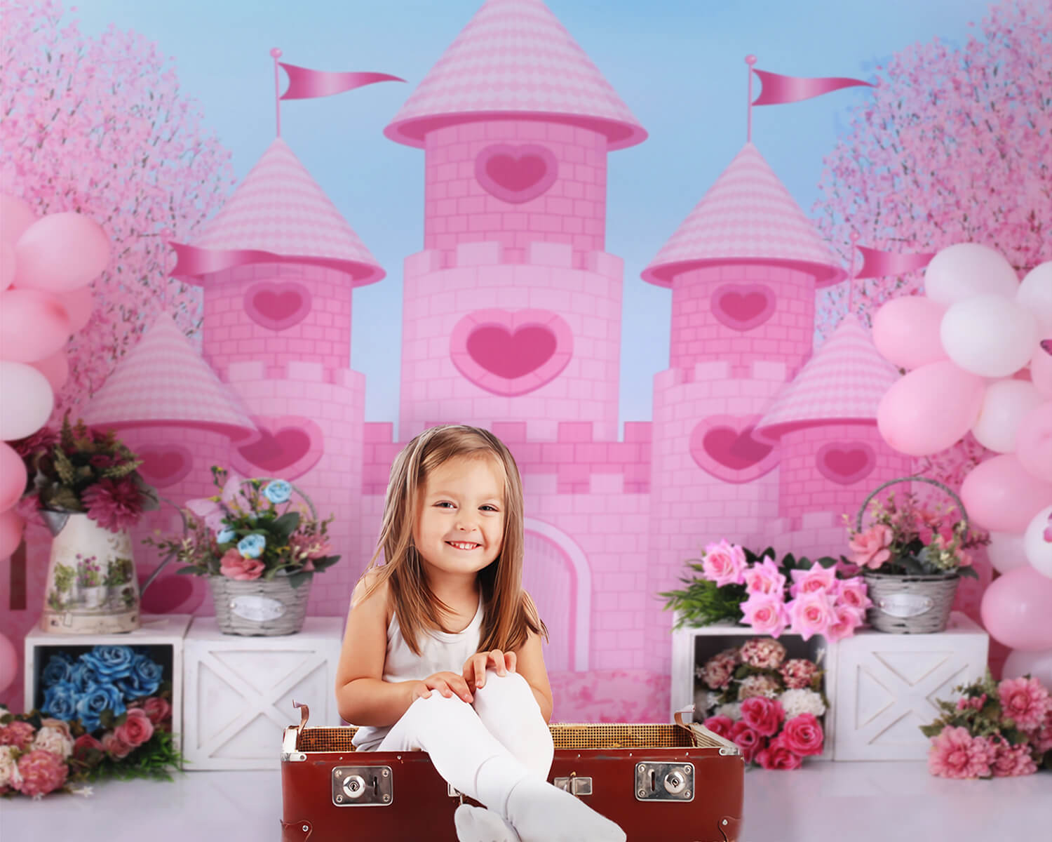 Pink Castle Flowers Photography Backdrop UK M5-26