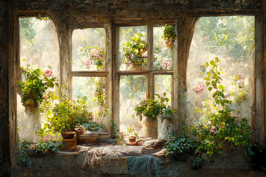 Flower Window Painting Garden Backdrop UK M5-42