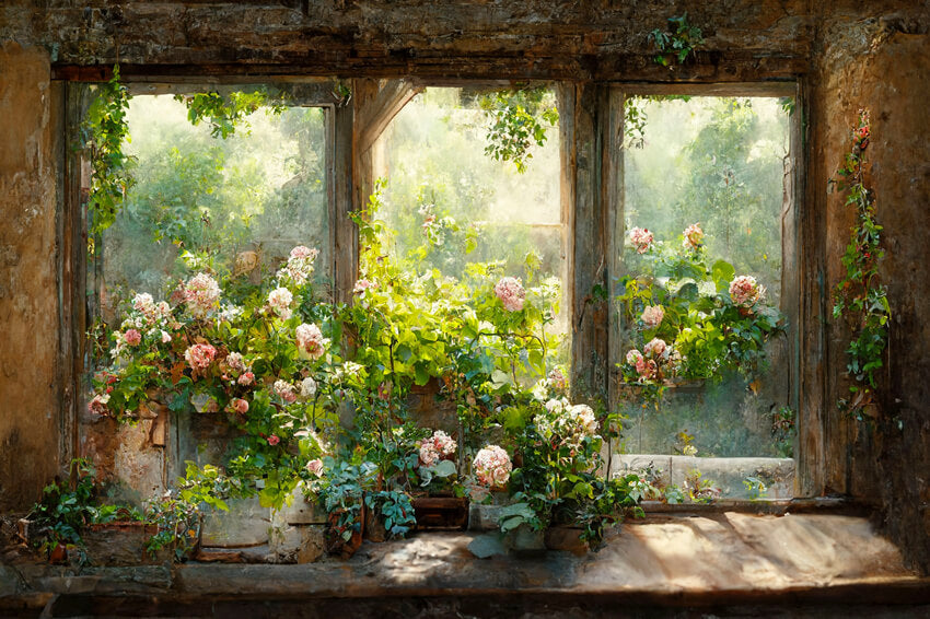 Garden Window Flowers Photography Backdrop UK M5-44