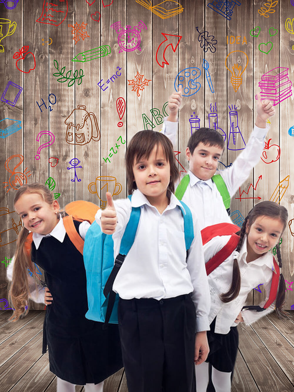 Back to School Crayon Doodle Wood Backdrop UK M5-86