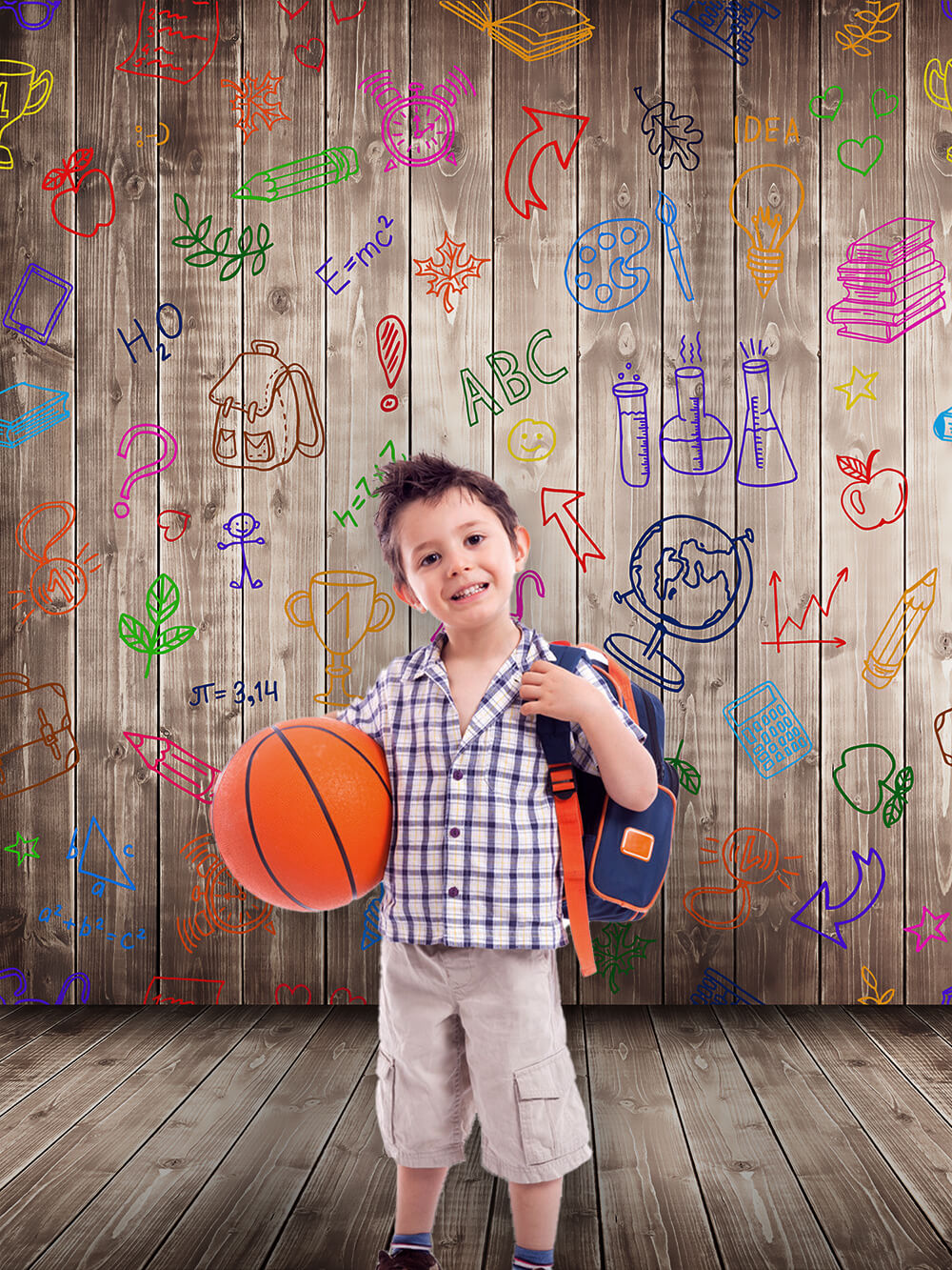 Back to School Crayon Doodle Wood Backdrop UK M5-86