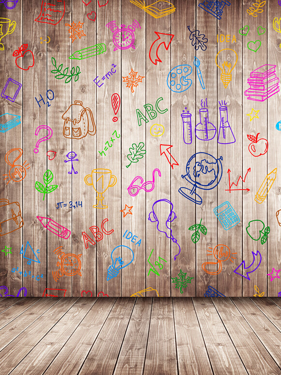 Back to School Crayon Doodle Wood Backdrop UK M5-86