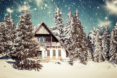 Snowy Winter Peace Cottage Christmas Backdrop UK M6-04