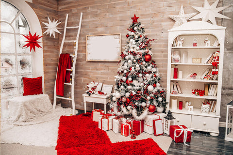 White Room Christmas Tree Gifts Toys Backdrop UK M6-09