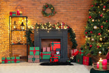 Fireplace Christmas Tree Glowing Lights Backdrop UK M6-10