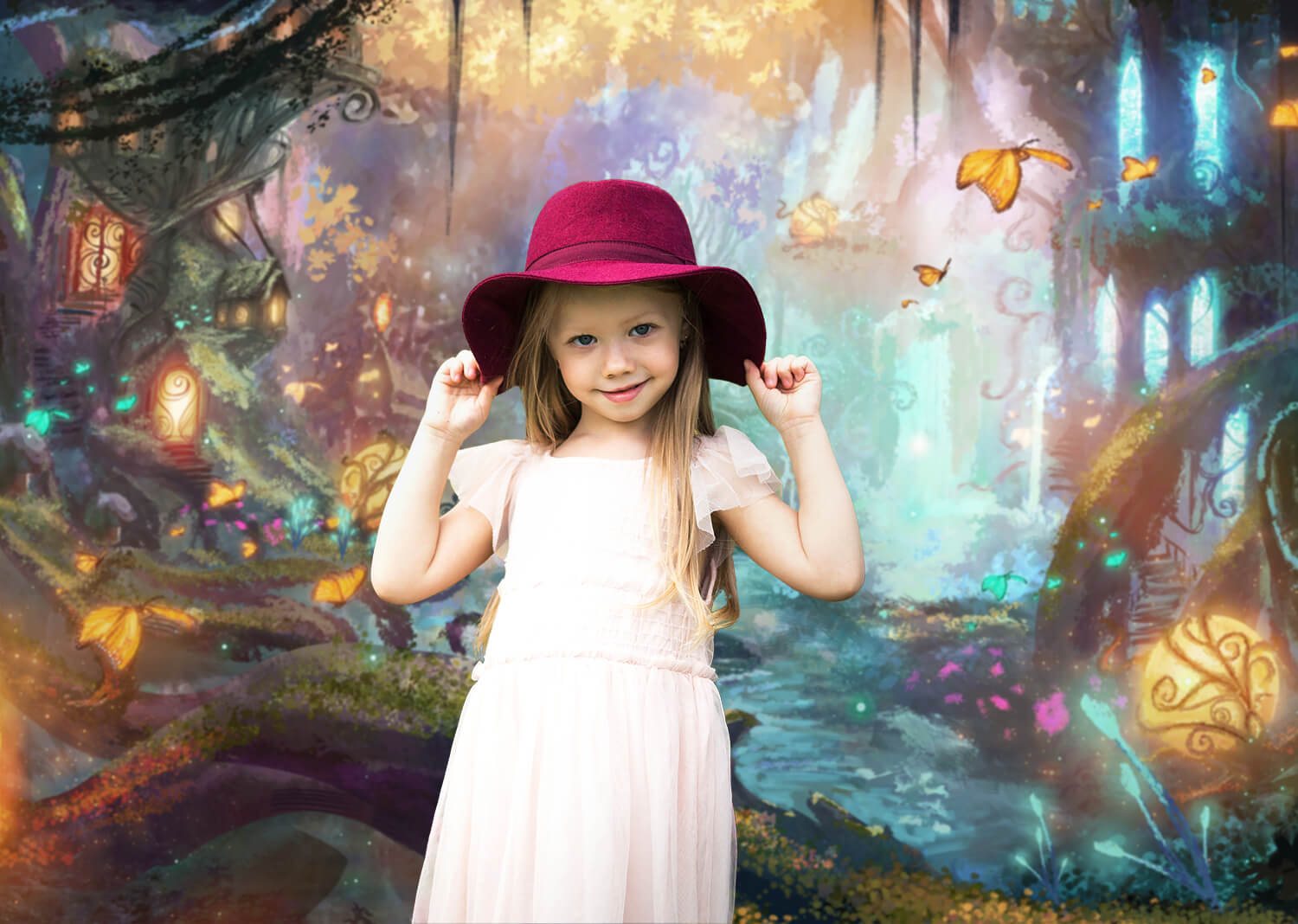 Wonderland Forest  Butterfly Firefly Backdrop UK M6-125