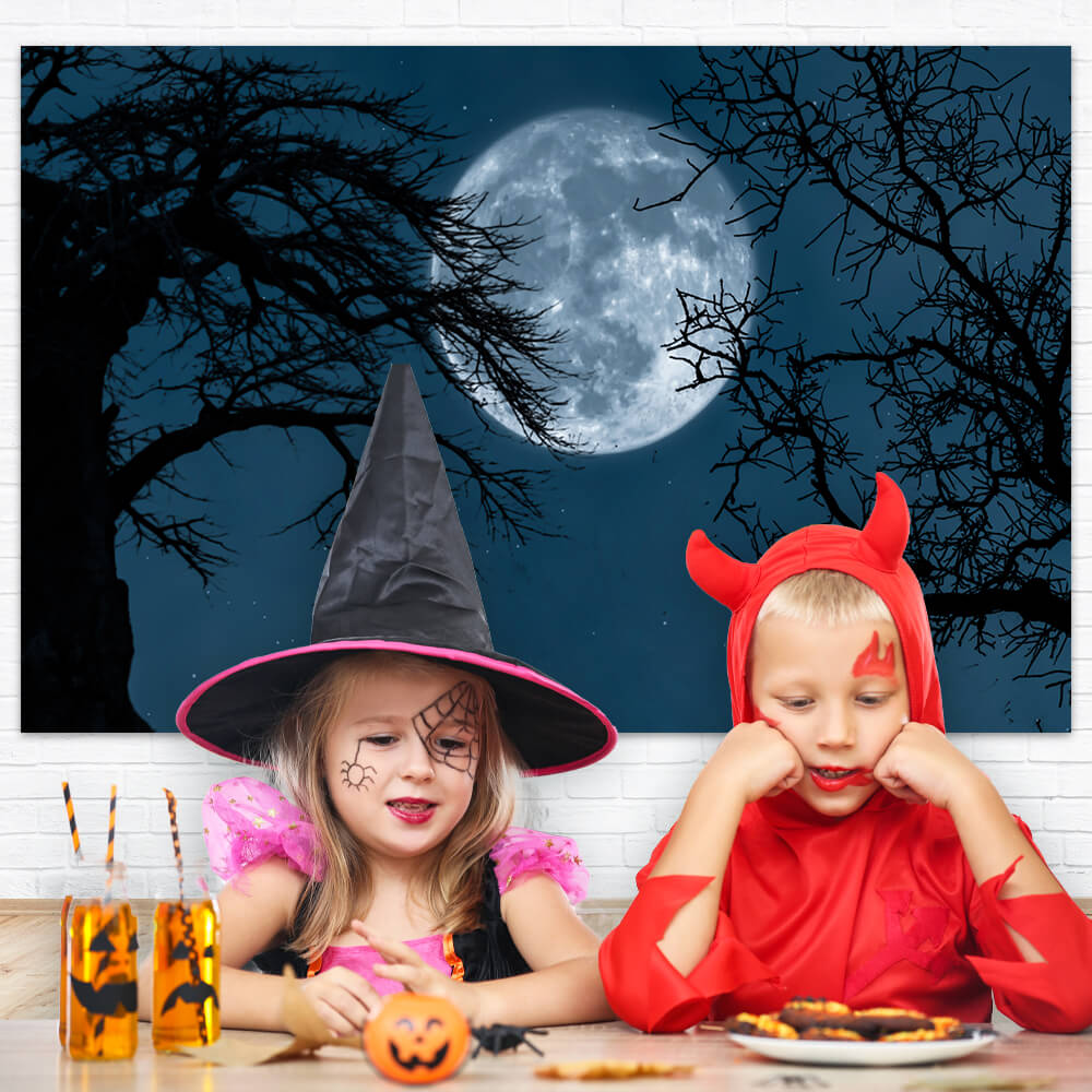 Glowing Moon Spooky Branches Halloween Backdrop UK M6-135