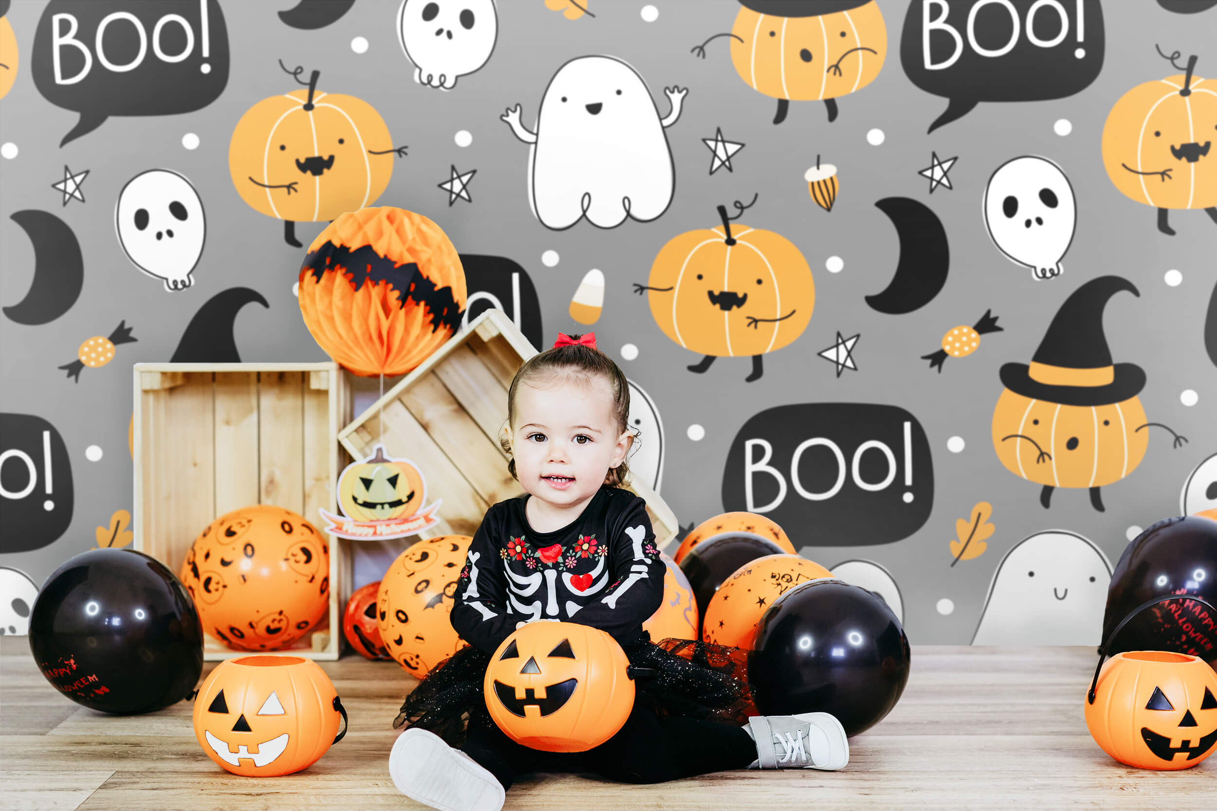 Halloween Cartoon Pumpkin Ghost Candy Backdrop UK M6-137