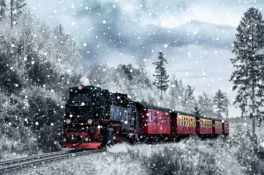 Winter Snow Mountain Scenery Train Backdrop UK M6-138