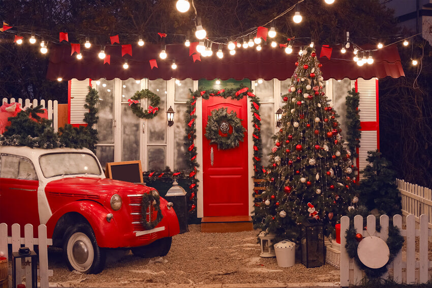 Christmas Tree Red Car Photography Backdrop UK M6-142