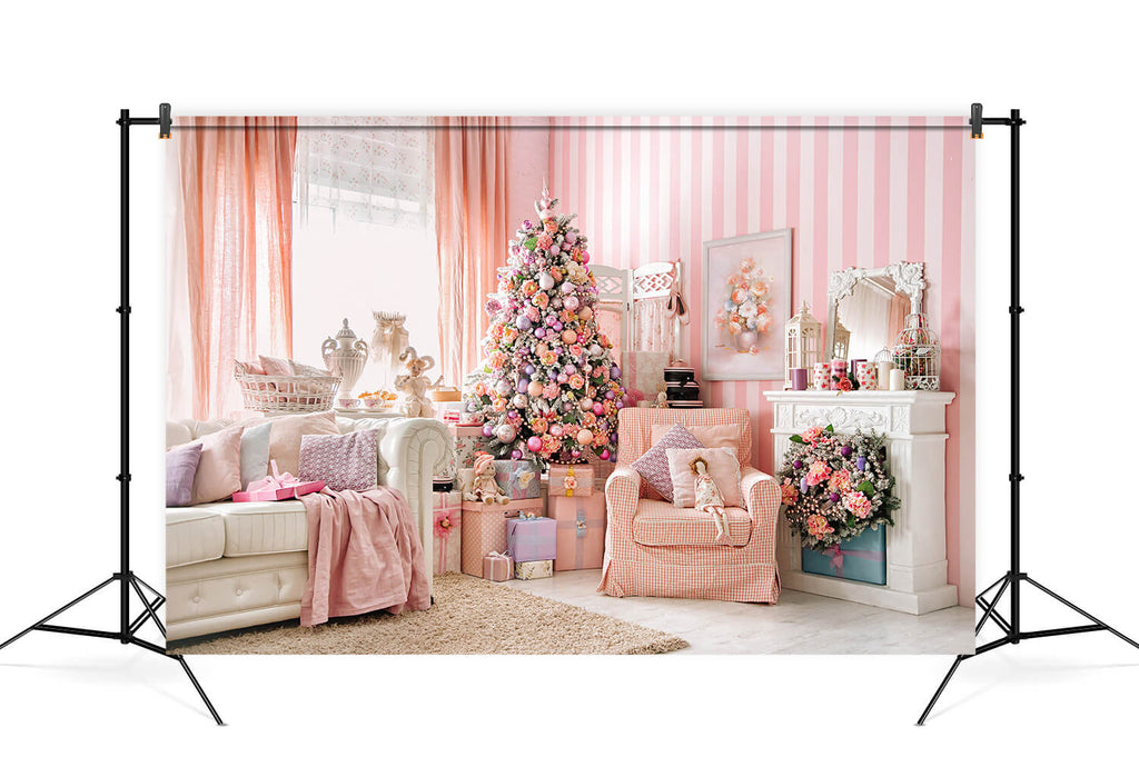Pink Christmas Tree Fireplace Sofa Decor Backdrop UK M6-143