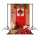 Christmas Decorated Front Door Wreaths Backdrop UK M6-145
