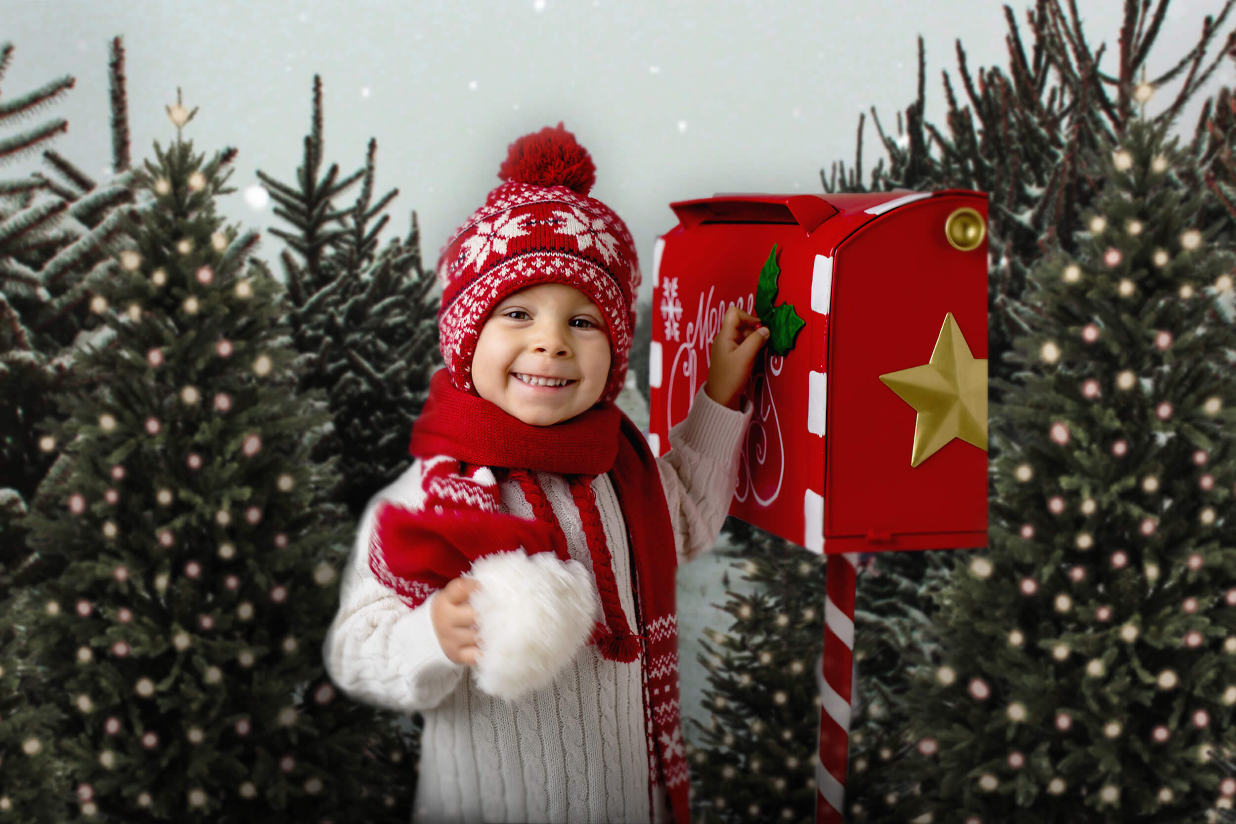 Christmas Tree Farm Winter Snow Backdrop UK M6-147