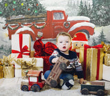 Christmas Red Truck Snowy Forest Tree Backdrop UK M6-148