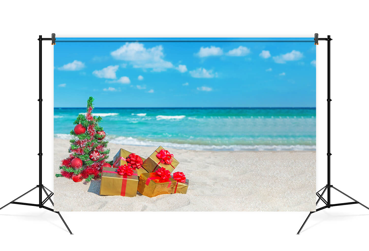 Sea Beach Christmas Tree Gift Boxes Backdrop UK M6-149