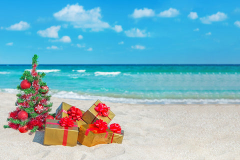 Sea Beach Christmas Tree Gift Boxes Backdrop UK M6-149