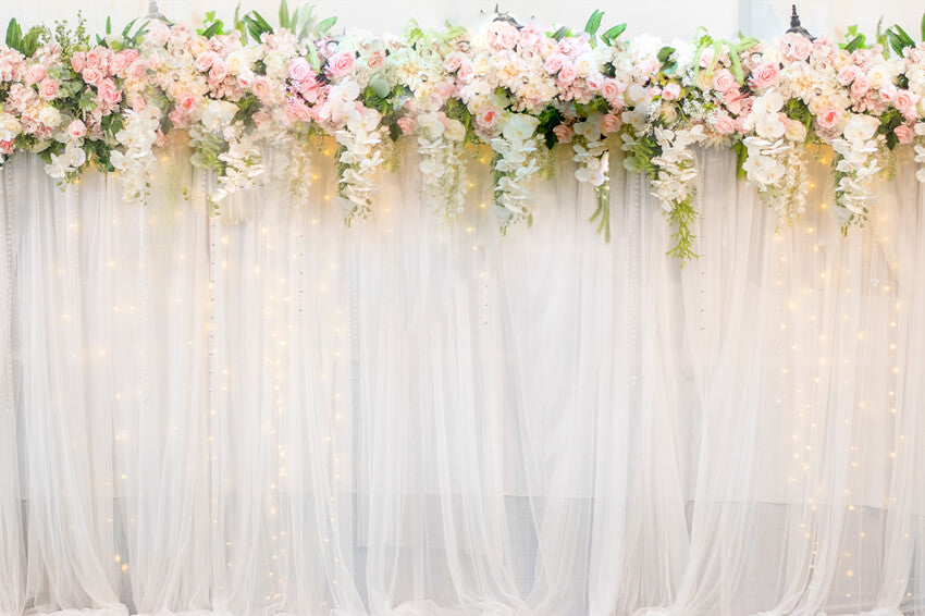 Pink White Roses Floral Wall Wedding Backdrop UK M6-24
