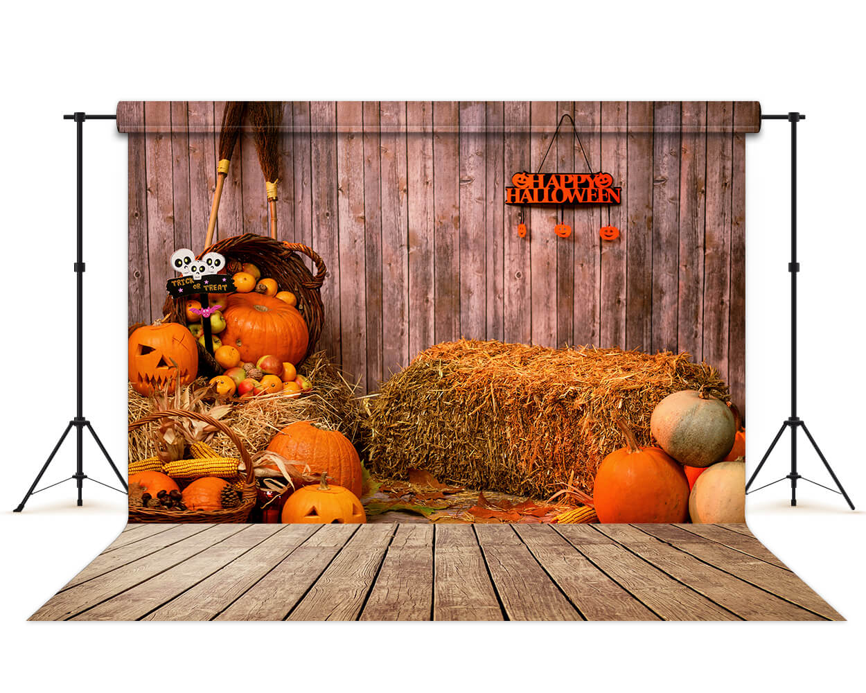 Pumpkin Haystack Autumn Halloween Backdrop UK M6-32