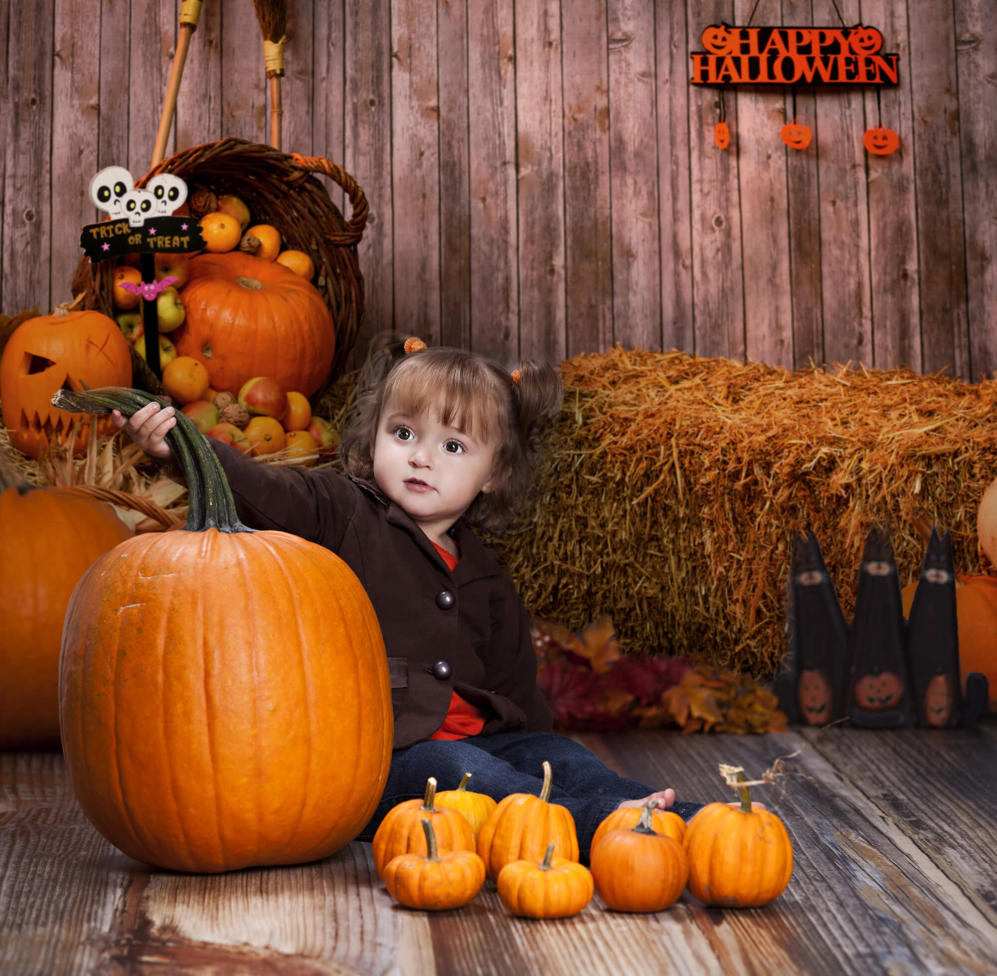 Pumpkin Haystack Autumn Halloween Backdrop UK M6-32