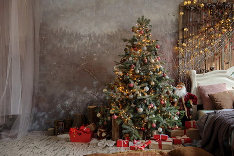 Christmas Tree Gift Boxes Santa Claus Backdrop UK M6-39