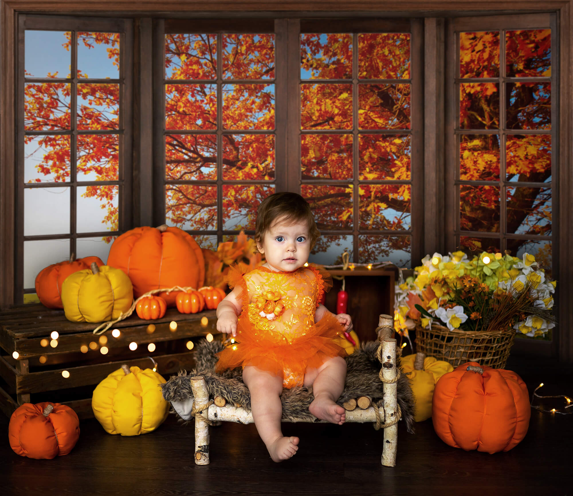 Autumn Marple Leaves Window View Backdrop UK M6-40