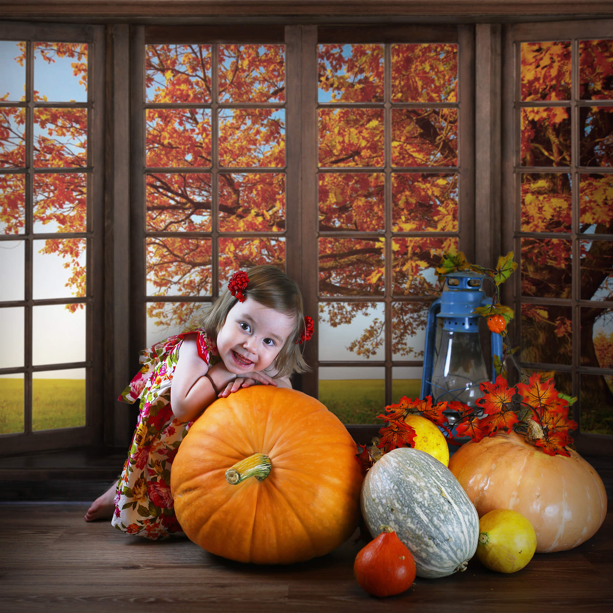 Autumn Marple Leaves Window View Backdrop UK M6-40