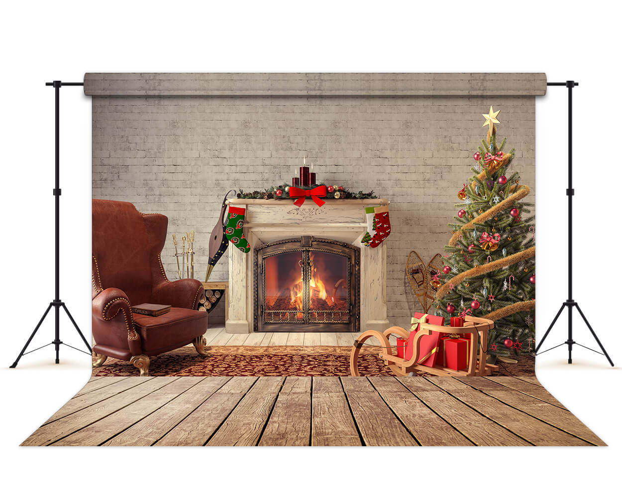 Merry Christmas Living Room Fireplace Backdrop UK M6-41