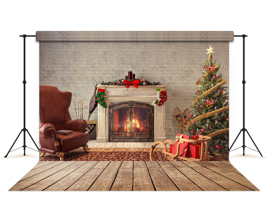 Merry Christmas Living Room Fireplace Backdrop UK M6-41