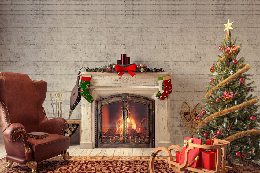 Merry Christmas Living Room Fireplace Backdrop UK M6-41