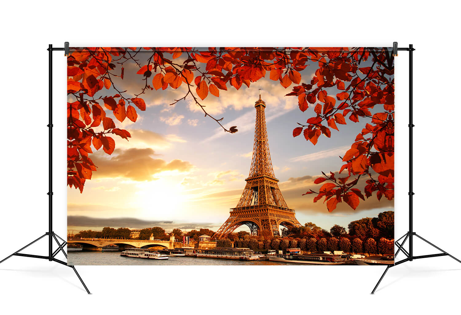 Eiffel Tower Maple Leaves Sunset Scenery Backdrop UK M6-43